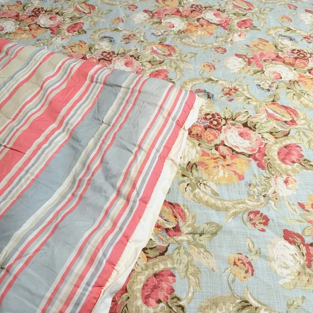 Waverly Linen Blend Reversible Comforter Floral Striped Full/Queen Sage Tones